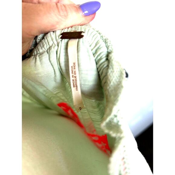 Free People Woven Embroidered Bohemian Style Blouse Mint Green Coral Size S - Picture 5 of 7